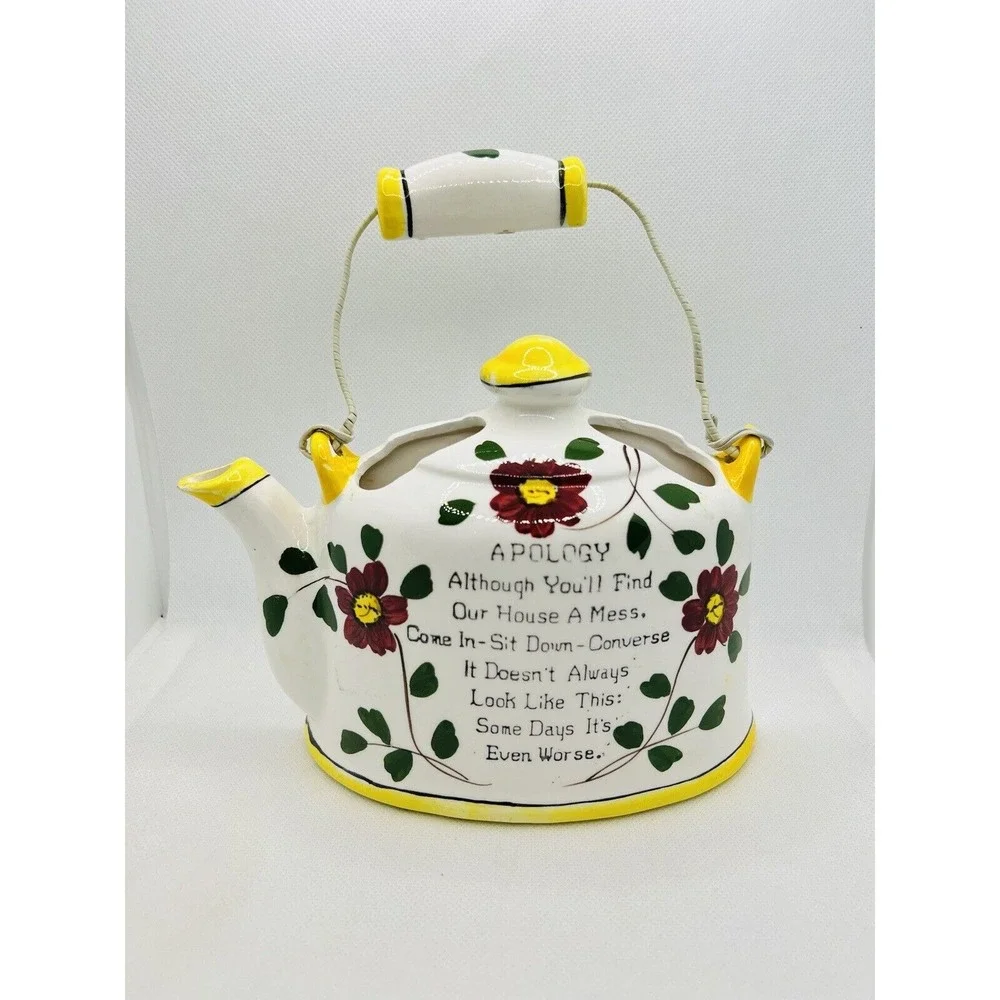 Vintage Norcrest Teapot Wall Pocket Apology House is a Mess Tea Kettle Floral